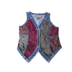 Denim Vest Patchwork Boho Festival Carol Little Velour Embellished Stree…